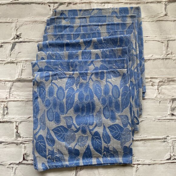 Set of 8 Light Blue 100% Cotton Napkins With Grape Design - Picture 1 of 4